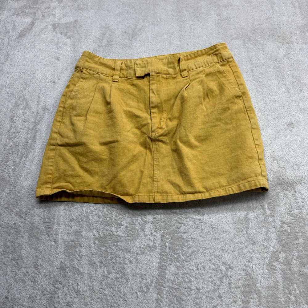 Free People Mini Skirt Women 6 Mustard Yellow Pleated Cotton Twill Boho Festival